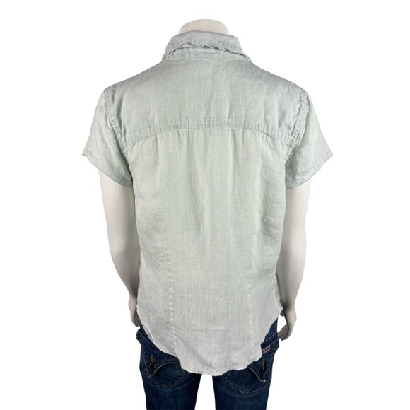 J Jill Linen Button Down Short Sleeve Shirt Small Light Green Casual Collared - Picture 3 of 7